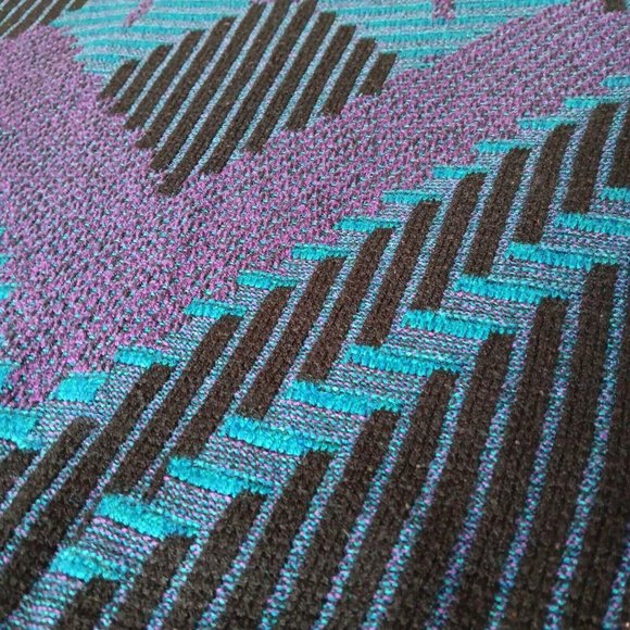 Vintage 90s Nuovo New Forces Large Sweater 3D Look Blue Black Purple Geometric - Picture 11 of 13